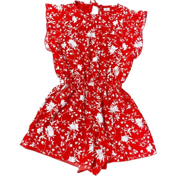 Wilfred XS romper Aritzia Fleurette Goji Berry White jumpsuit open back pockets - Picture 2 of 7